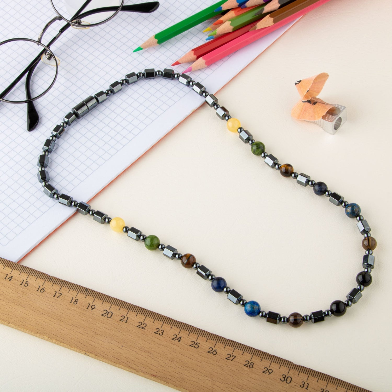 Erkek Öğrenci Hematit Doğal Taş Kolye