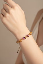 Sertifikalı Sitrin, Ametist & Hematit Doğal Taş Makrome Bileklik | Pirtash | Özel Üretim