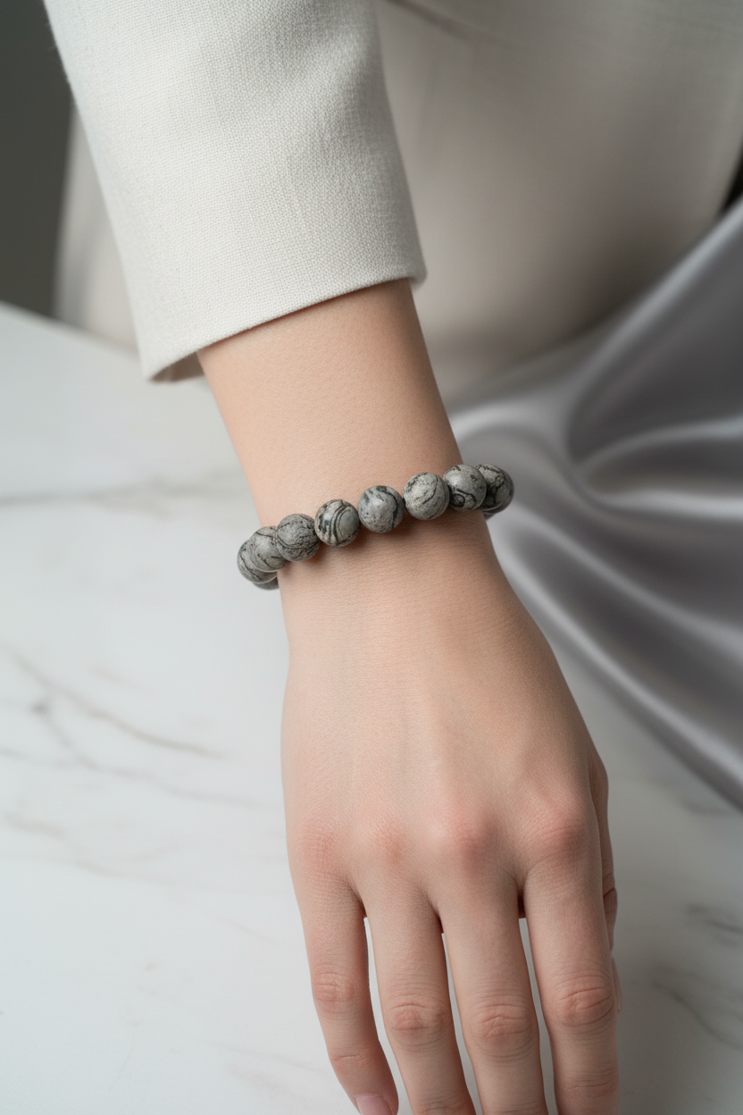 Gri Jasper 10mm Doğal Taş Bileklik