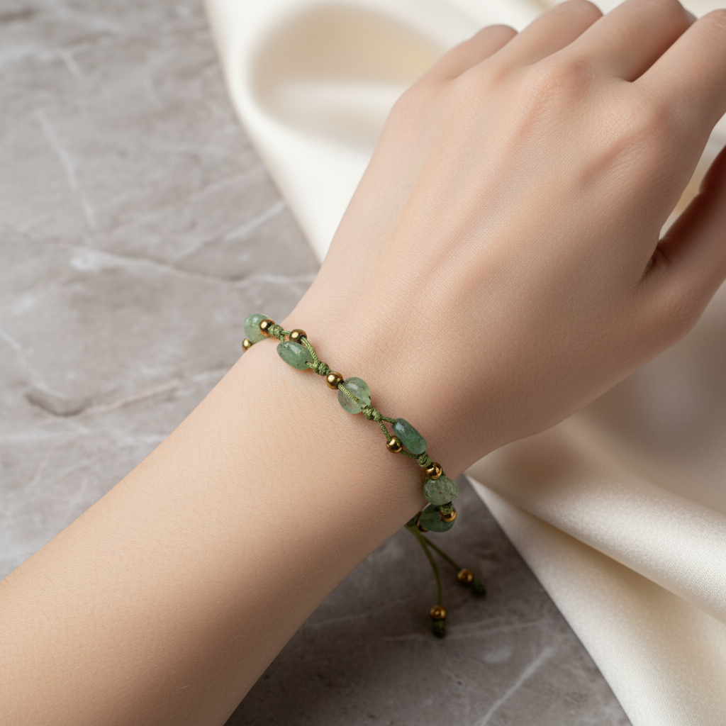 Yeşil Kiyanit Natürel Kesim Doğal Taş Makrome Bileklik – Unisex El İşçiliği