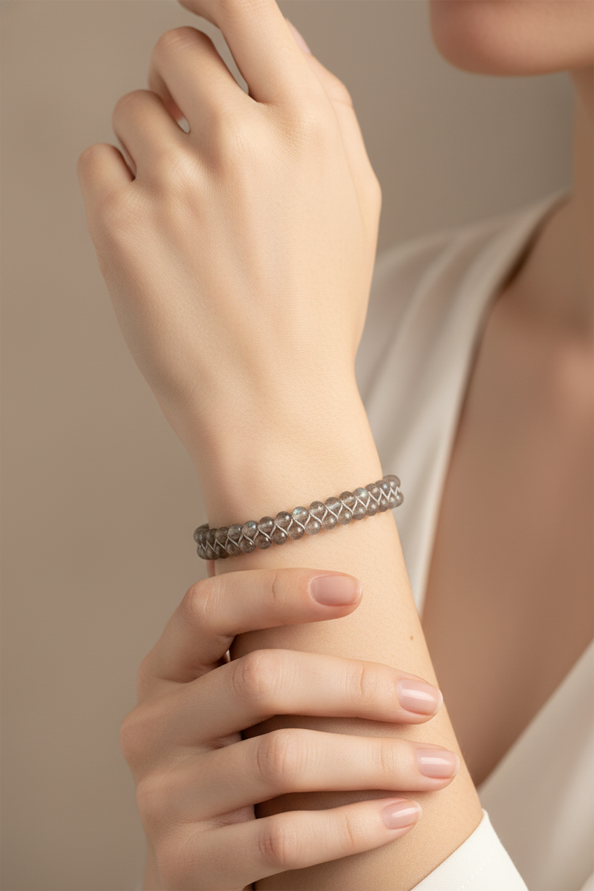 Sertifikalı Labradorit Doğal Taş Çift Sıra Makrome Bileklik – 4 mm | Pirtash | Özel Üretim