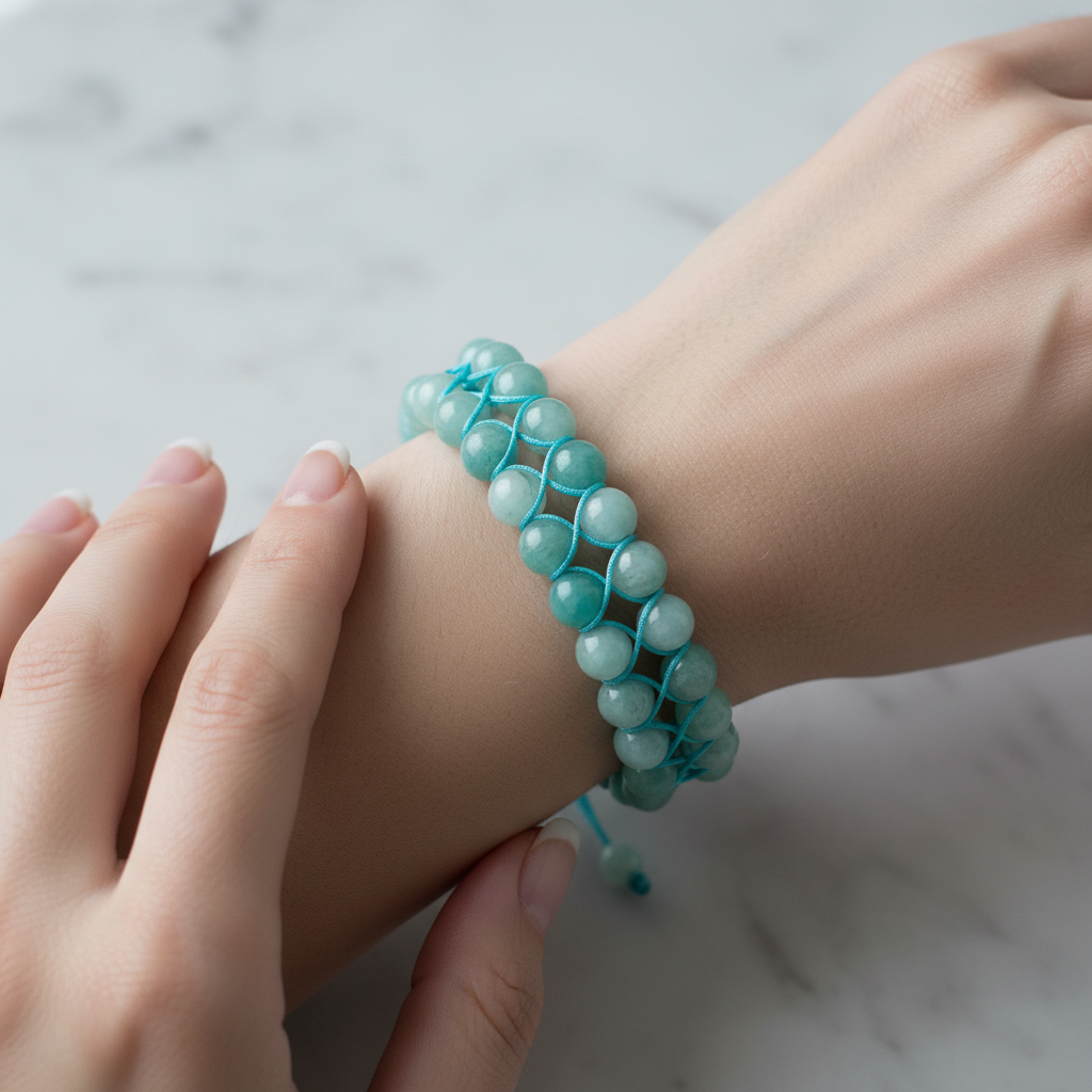Amazonit 8mm Çift Sıra Makrome Doğal Taş Bileklik