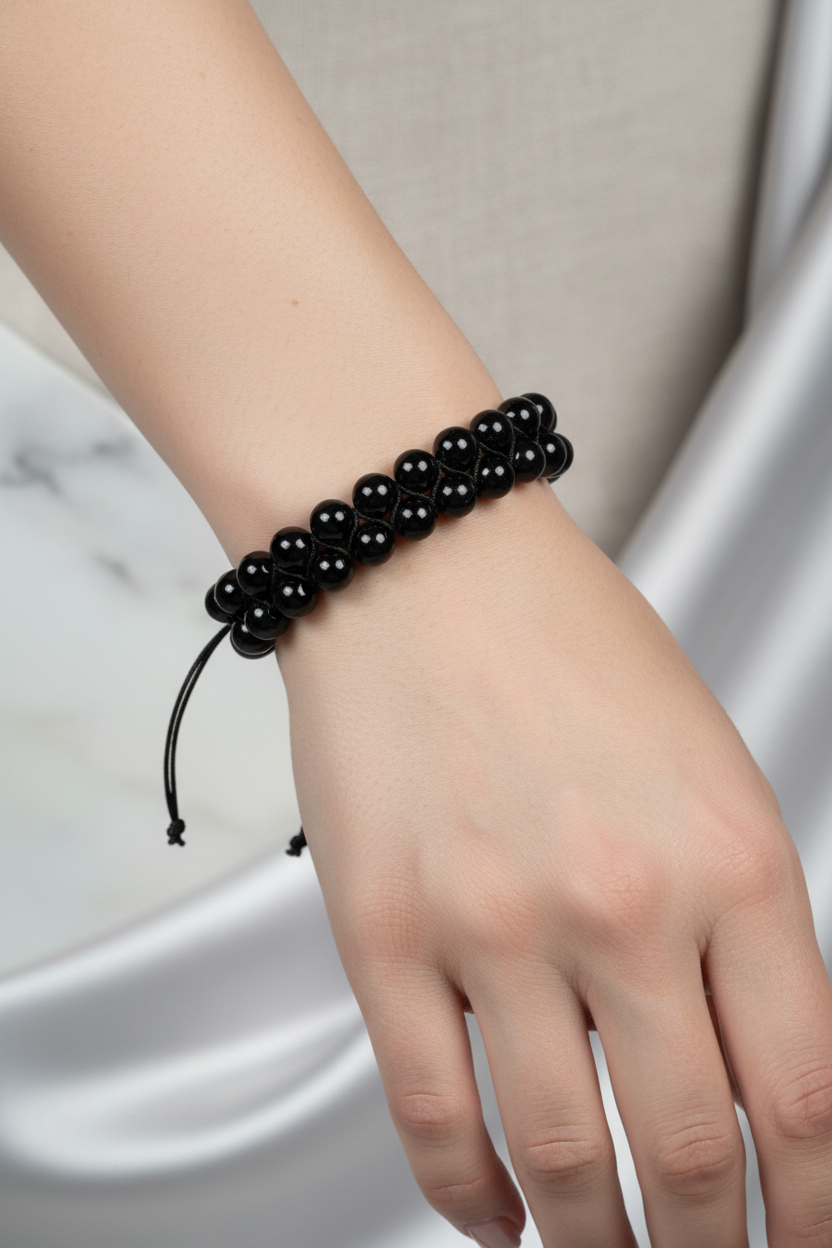 Siyah Göz Akik 8mm Çift Sıra Makrome Doğal Taş Bileklik