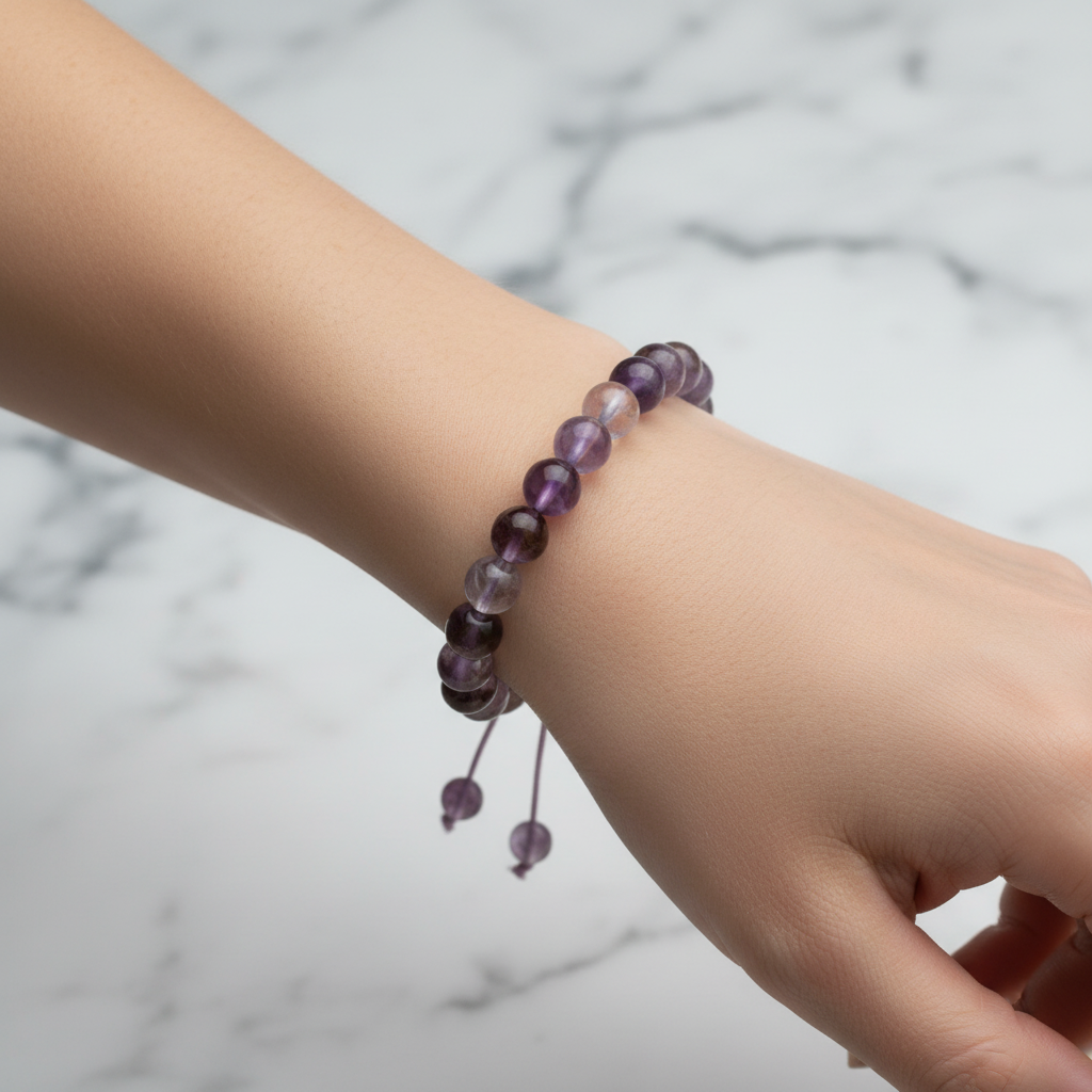 Fantom Kuvars 8 mm Merdiven Kapama Doğal Taş Bileklik – El İşçiliği