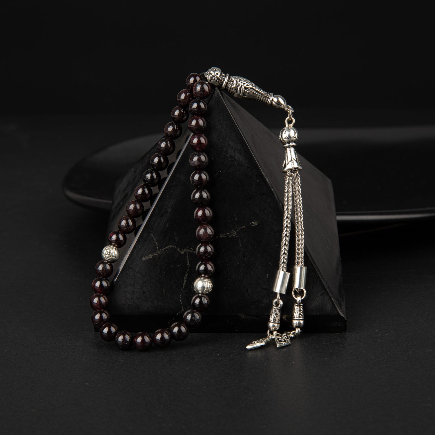 Bordo Granat Lal Doğal Taş Tesbih 33lük - 6mm