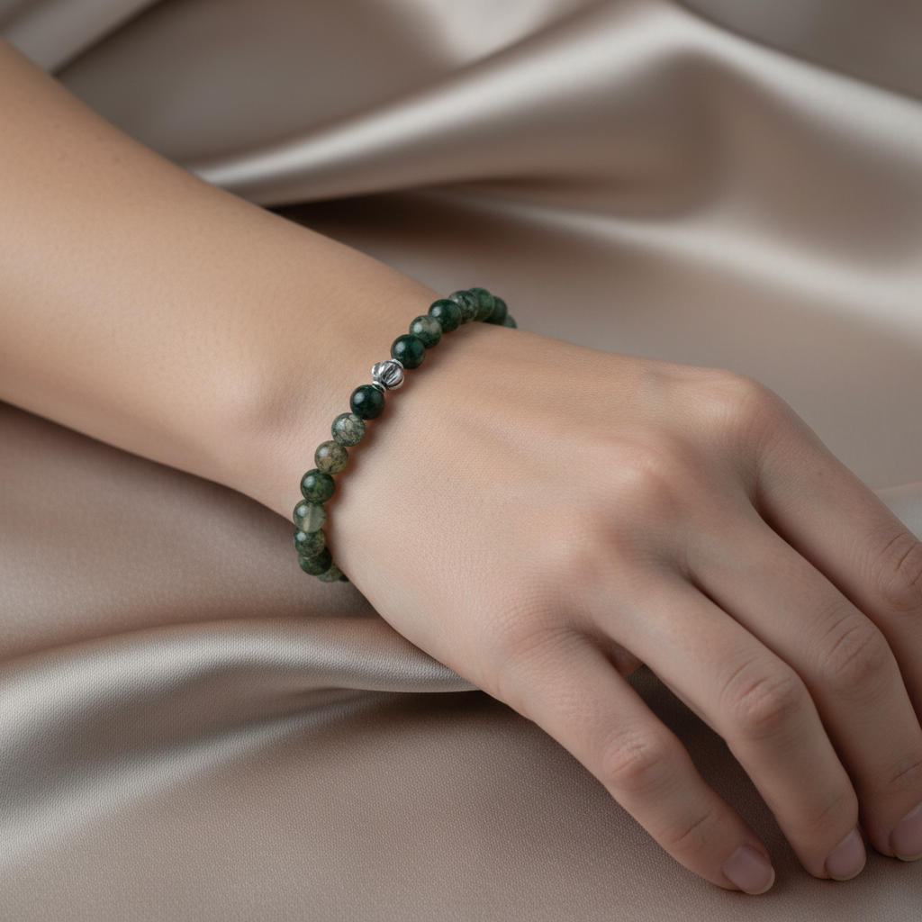 Yosunlu Akik 6mm Doğal Taş Bileklik