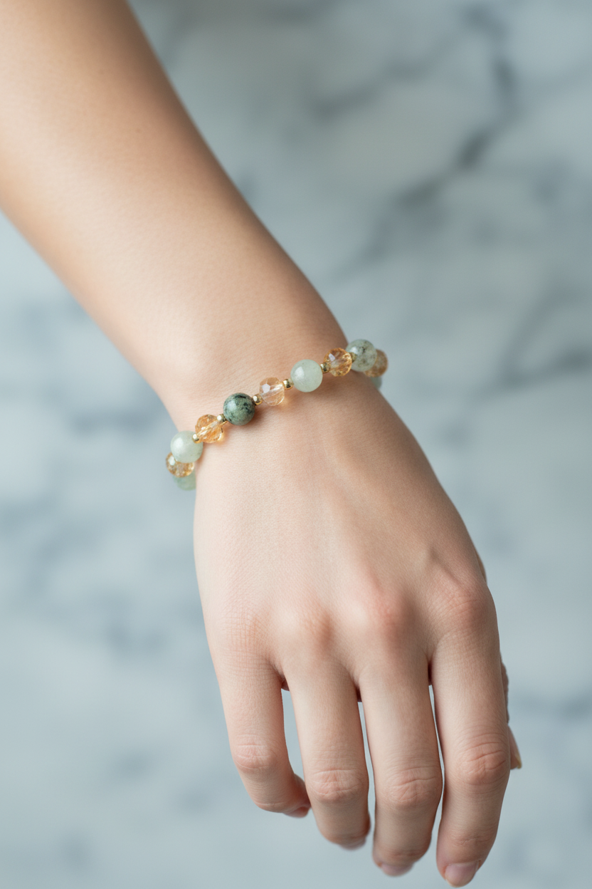 Sitrin ve Prehnit Doğal Taş Bileklik – Unisex Şık Tasarım