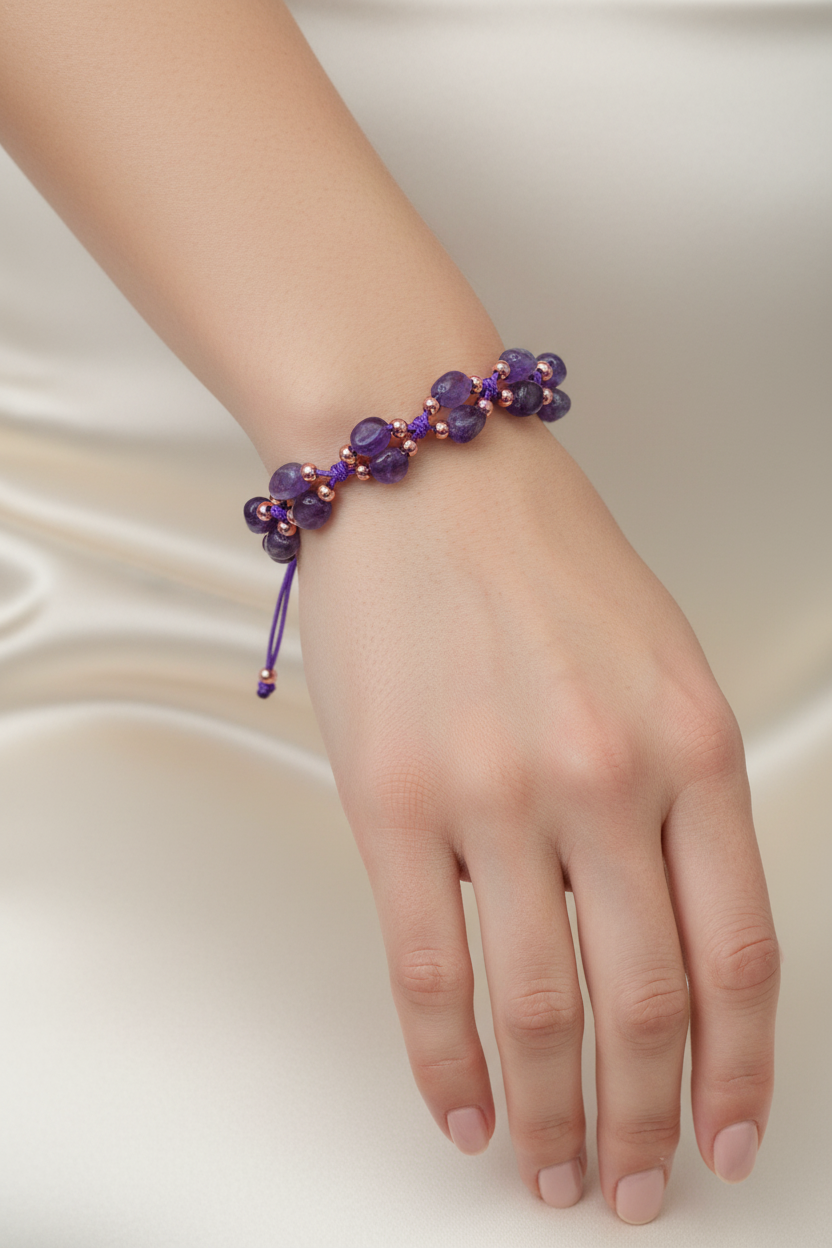 Ametist Doğal Taş Merdiven Kapama Bileklik – Naturel Büyük Kesim & Ayarlanabilir Tasarım
