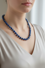 Lapis Lazuli Doğal Taş Kolye – 8 mm Düğümlü, Unisex Tasarım