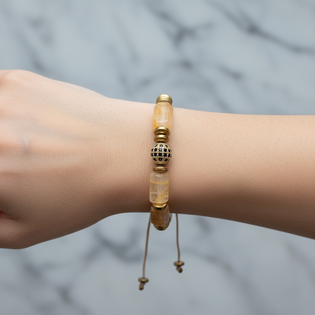 Sitrin, Hematit Zirkon Aparat Doğal Taş Makrome Bileklik