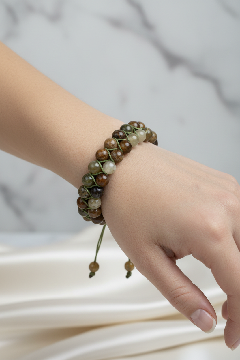 Tsavorit Lal 8mm Çift Sıra Makrome Doğal Taş Bileklik