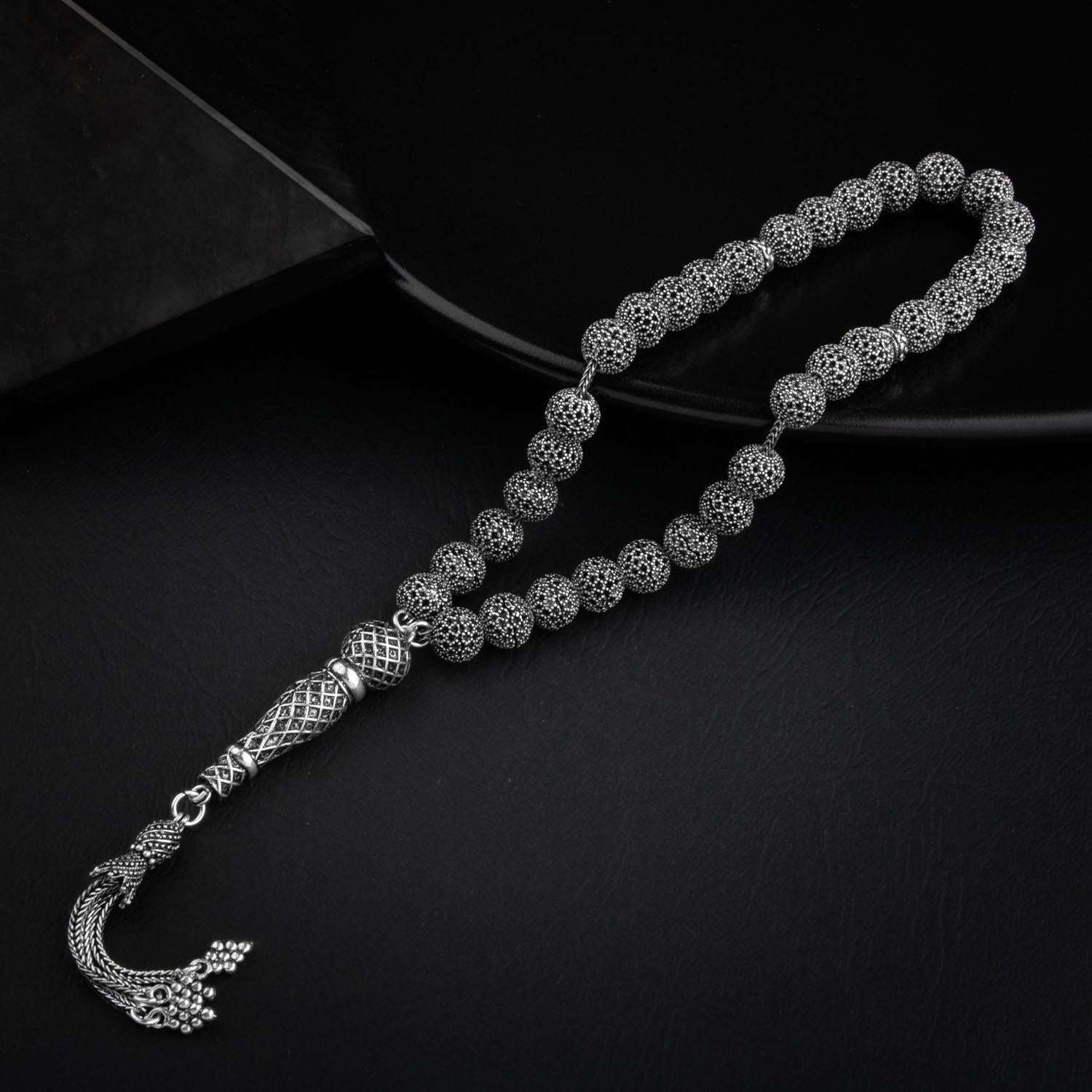 Telkari İşlemeli El İşçiliği Gümüş Tesbih - 37,35gr