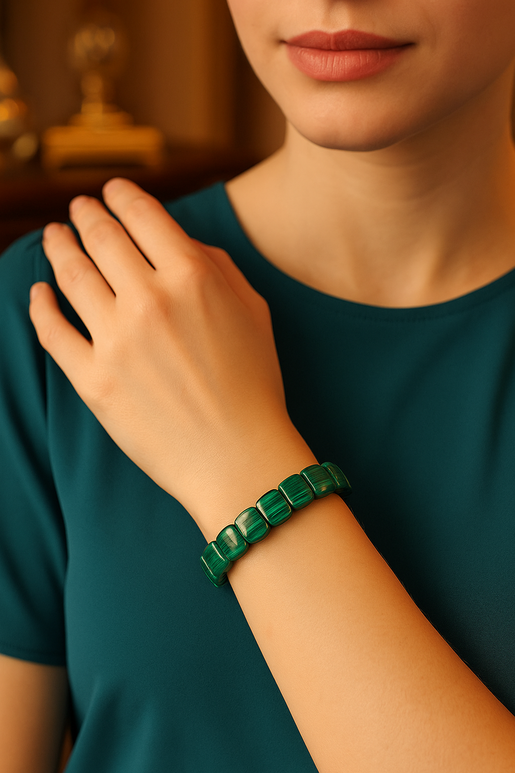 Sertifikalı Malakit Doğal Taş Bileklik – 9 x 12 mm Özel Kesim