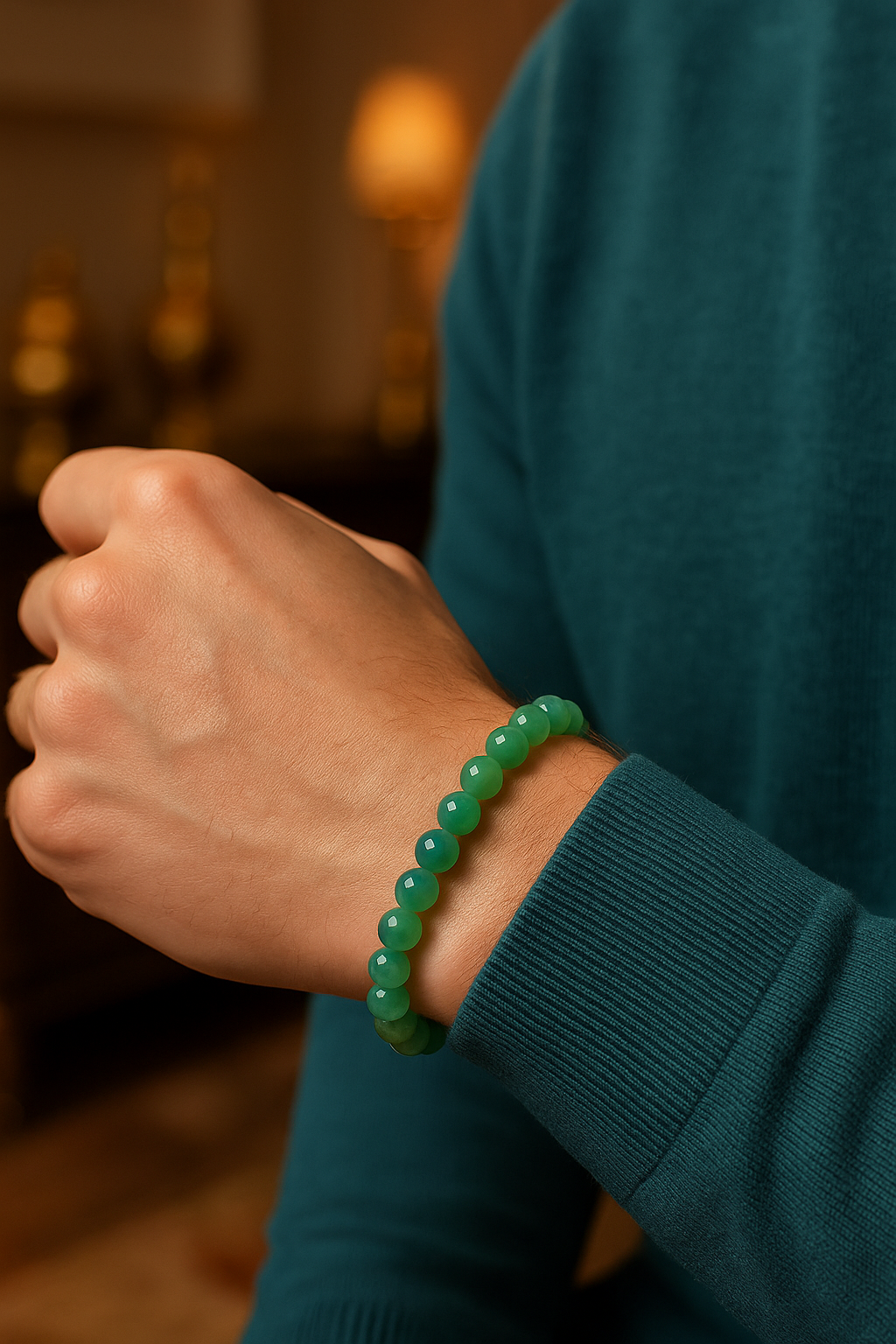 Sertifikalı Yeşil Akik Doğal Taş Bileklik – 8 mm Küre Kesim