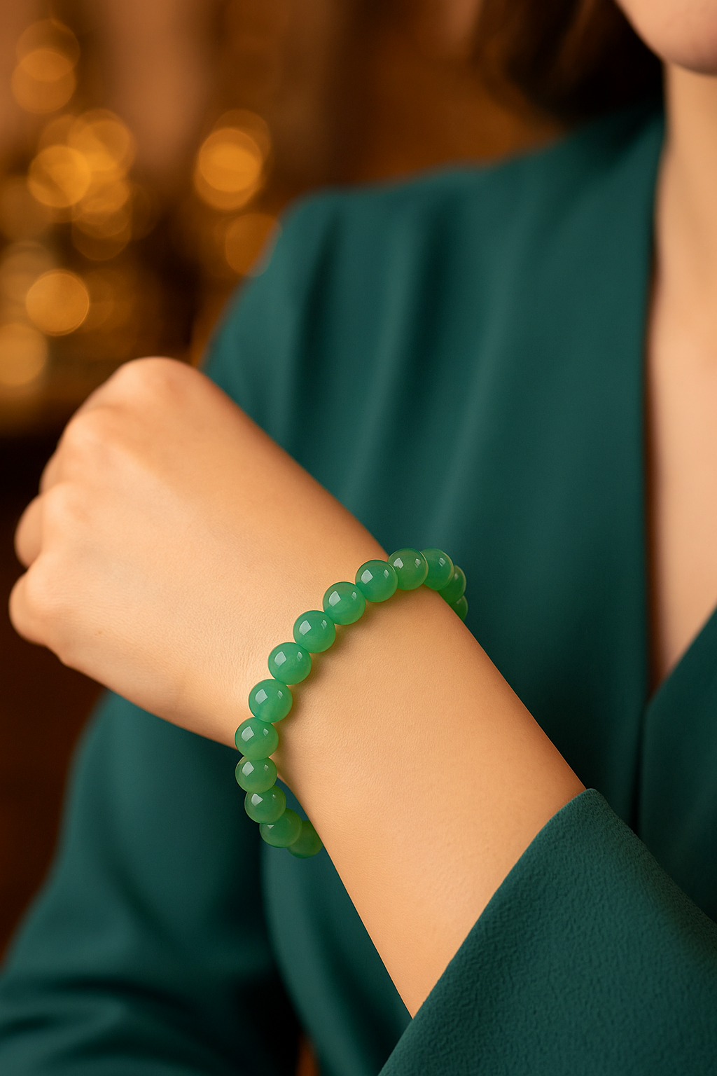 Sertifikalı Yeşil Akik Doğal Taş Bileklik – 8 mm Küre Kesim