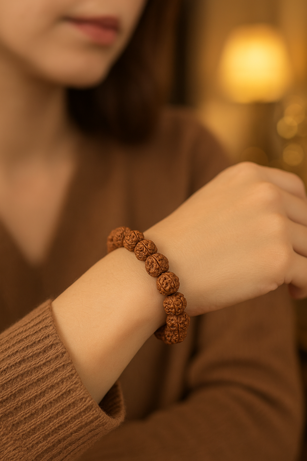 Sertifikalı Rudraksha Tohumu Bileklik – 6 x 8 mm Rondel Kesim