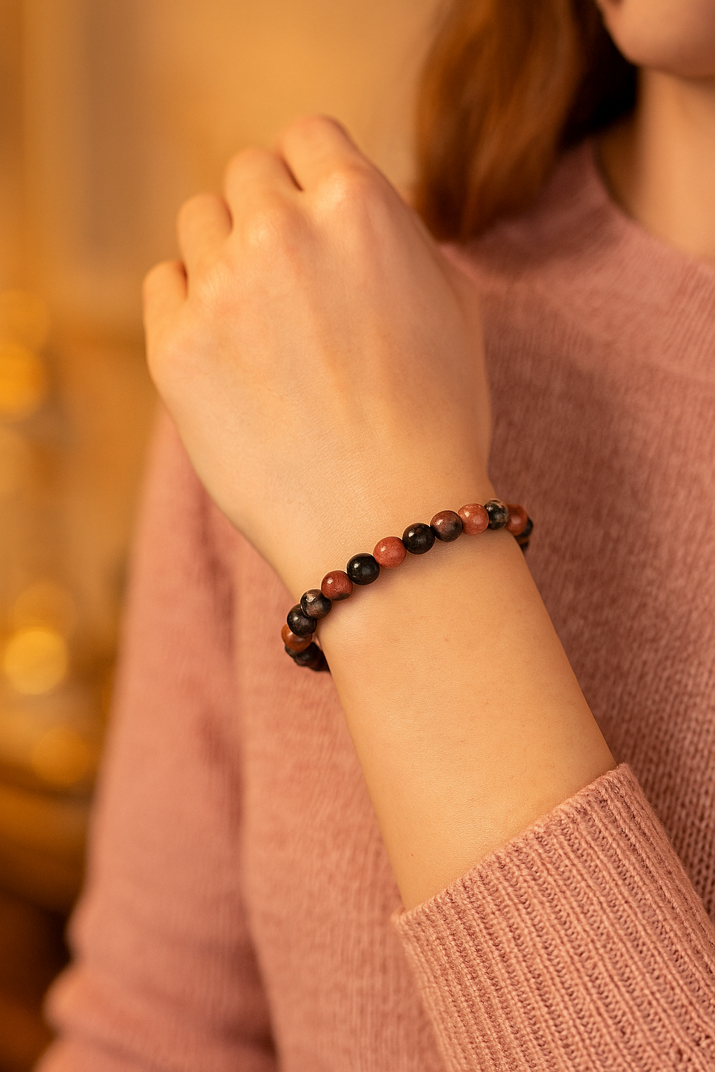 Sertifikalı Rodonit Doğal Taş Bileklik – 6 mm Küre Kesim