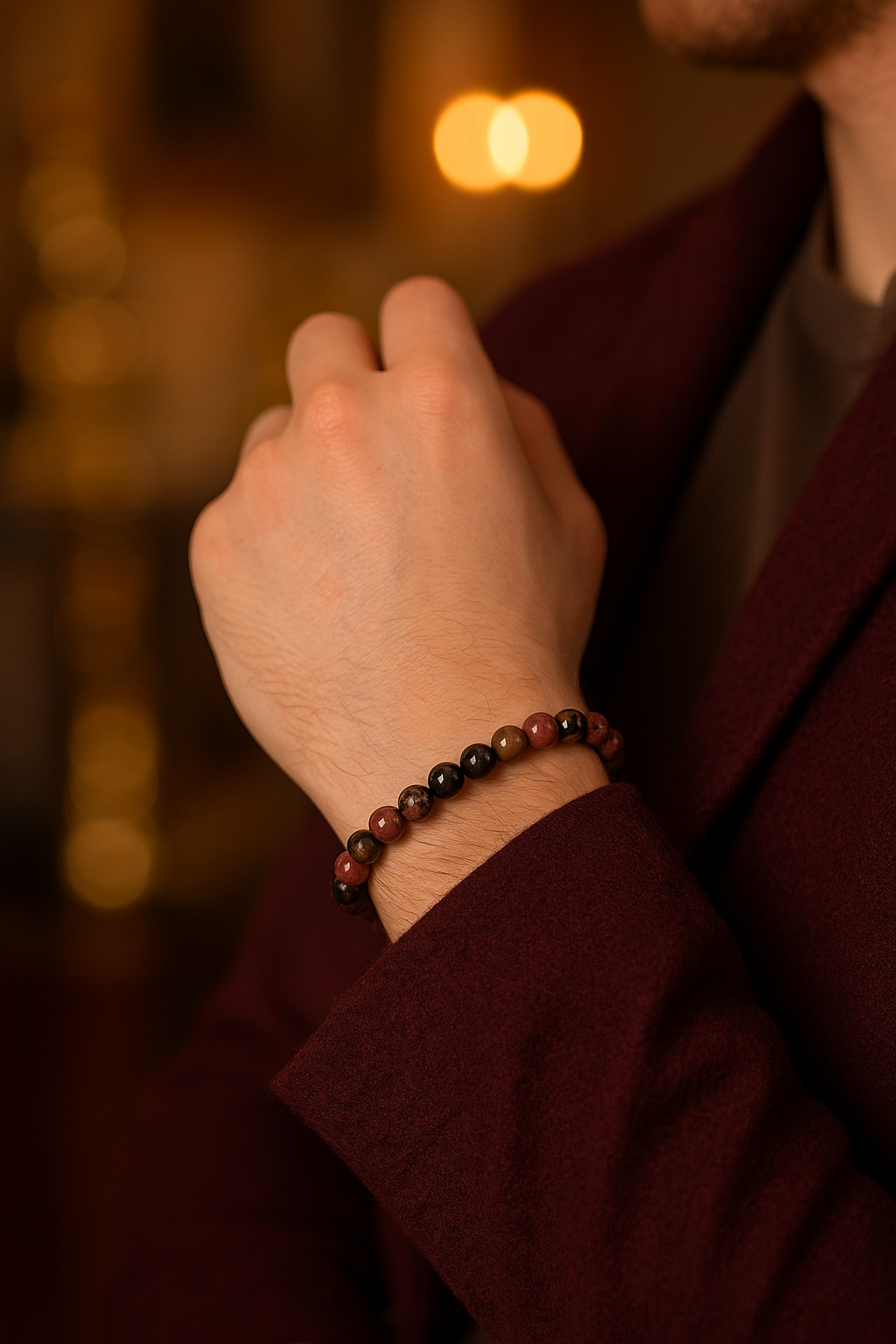 Sertifikalı Rodonit Doğal Taş Bileklik – 6 mm Küre Kesim