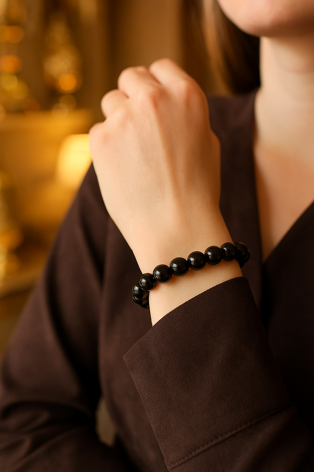 Sertifikalı Obsidyen Doğal Taş Bileklik – 6 mm Küre Kesim