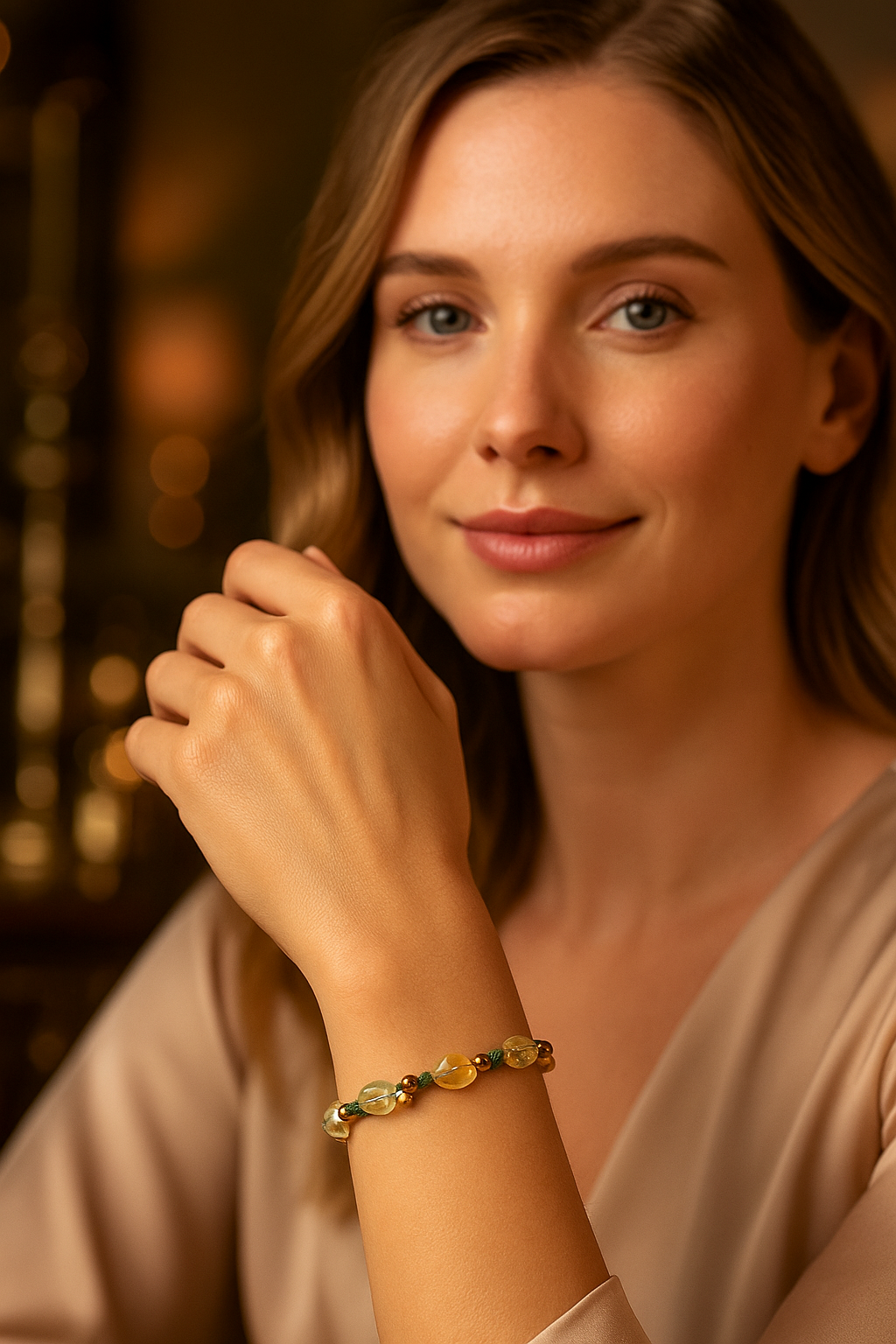 Sertifikalı Sitrin Natürel Kesim Doğal Taş Makrome Bileklik