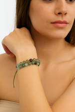 Sertifikalı Yeşil Florit 8 mm Çift Sıra Makrome Doğal Taş Bileklik