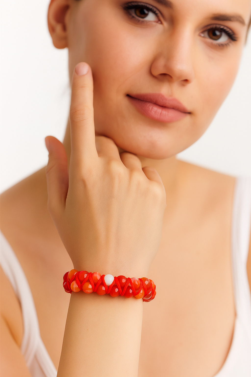 Sertifikalı Karnelyan Akik 8 mm Çift Sıra Makrome Doğal Taş Bileklik