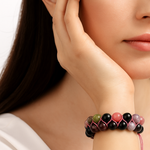 Sertifikalı Renkli Turmalin 8 mm Çift Sıra Makrome Doğal Taş Bileklik