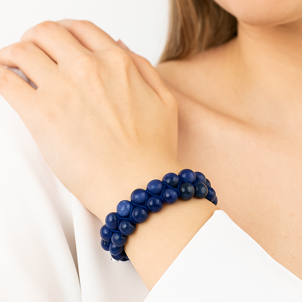 Sertifikalı Sodalit 8 mm Çift Sıra Makrome Doğal Taş Bileklik