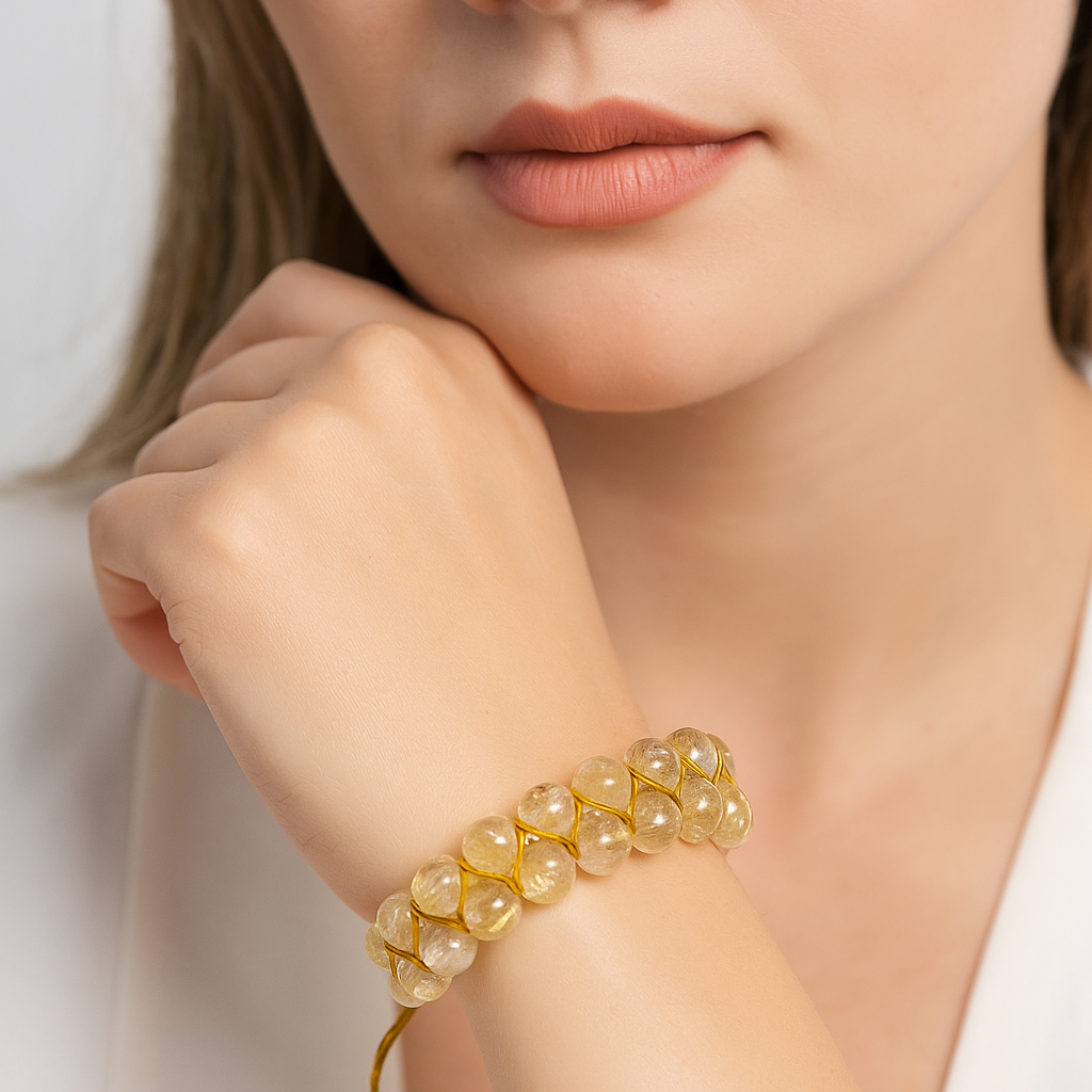 Sertifikalı Sitrin 8 mm Çift Sıra Makrome Doğal Taş Bileklik