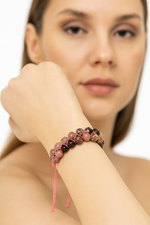 Sertifikalı Rodonit 8 mm Çift Sıra Makrome Doğal Taş Bileklik