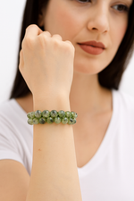 Sertifikalı Prehnit 8 mm Çift Sıra Makrome Doğal Taş Bileklik