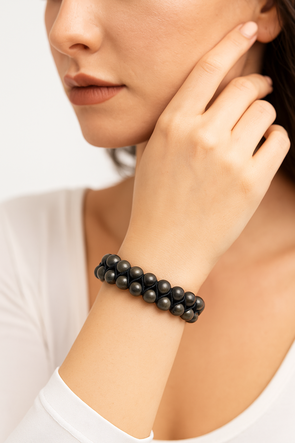 Sertifikalı Pirit 8 mm Çift Sıra Makrome Doğal Taş Bileklik