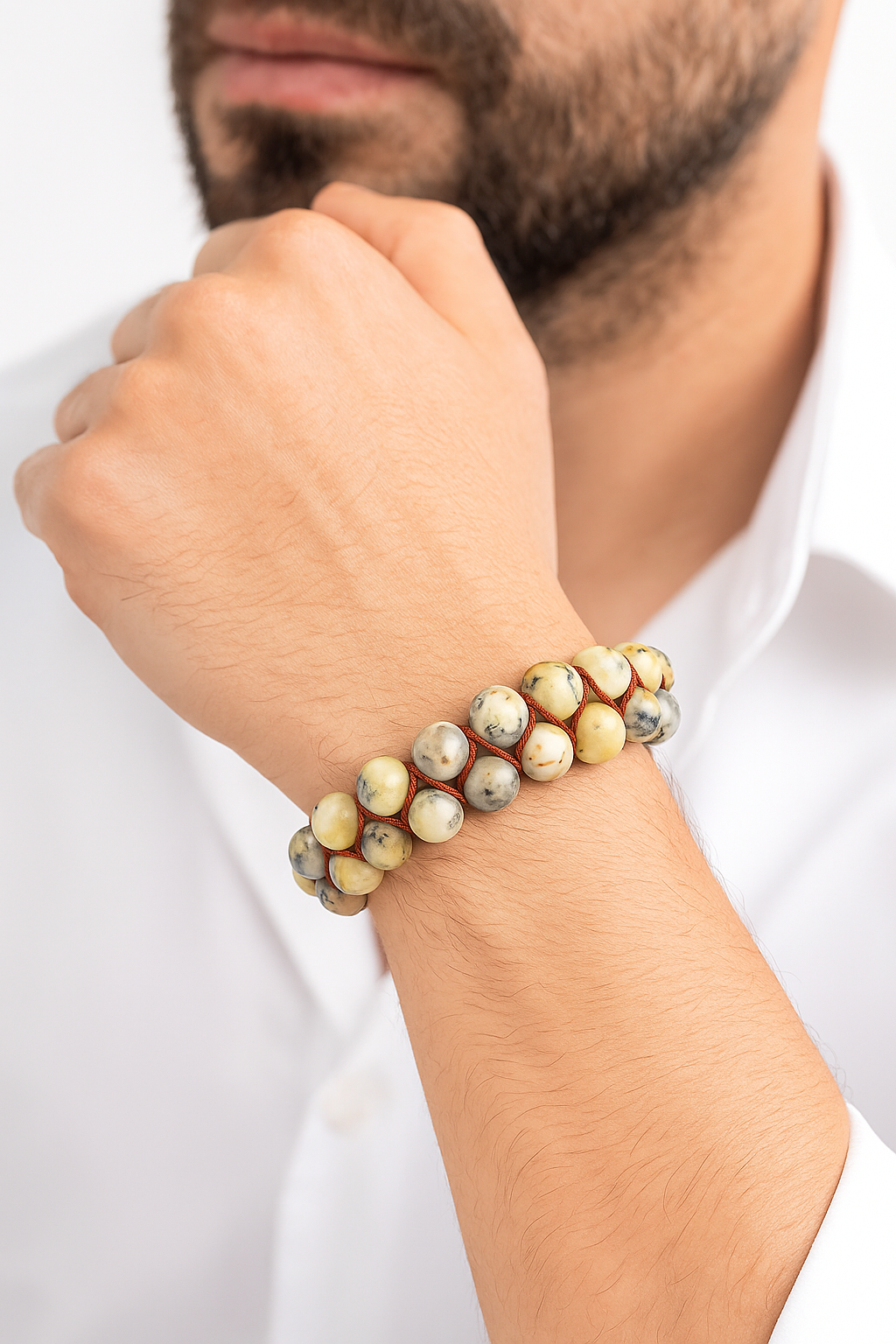 Sertifikalı Sarı Opal 8 mm Çift Sıra Makrome Doğal Taş Bileklik