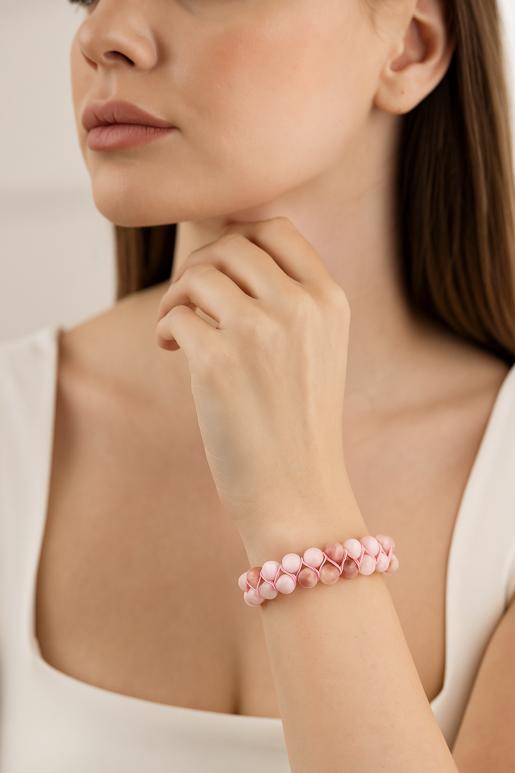 Sertifikalı Pembe Opal 8 mm Çift Sıra Makrome Doğal Taş Bileklik