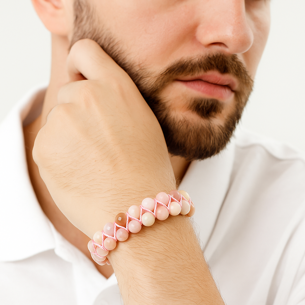 Sertifikalı Pembe Opal 8 mm Çift Sıra Makrome Doğal Taş Bileklik