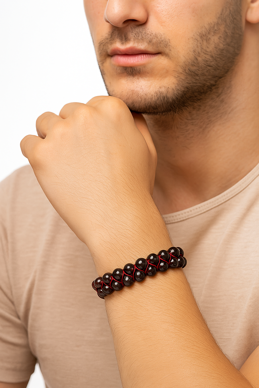 Sertifikalı Bordo Granat (Lal) 8 mm Çift Sıra Makrome Doğal Taş Bileklik