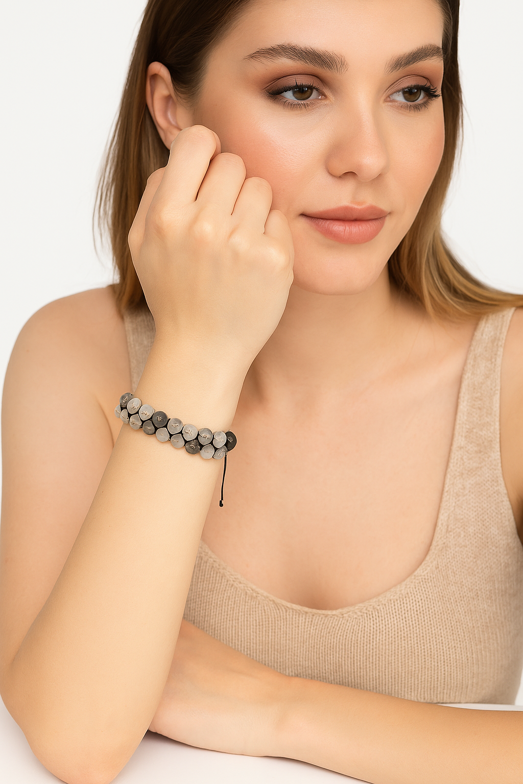 Sertifikalı Rutilli Kuvars 8 mm Çift Sıra Makrome Doğal Taş Bileklik