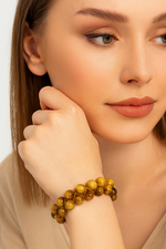 Sertifikalı Sarı Kaplan Gözü 8 mm Çift Sıra Makrome Doğal Taş Bileklik