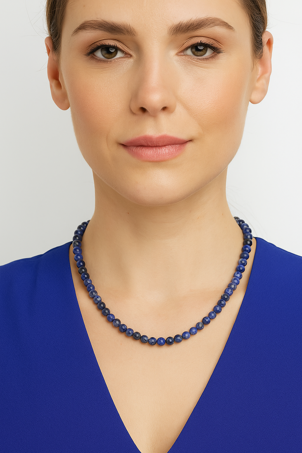 Sertifikalı Sodalit 6 mm Dizi Doğal Taş Kolye