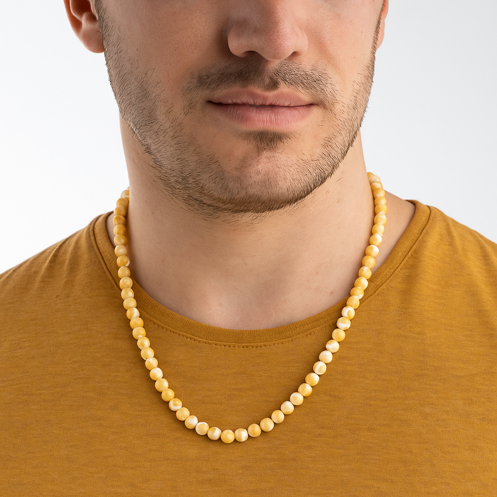 Sertifikalı Sedef 6 mm Dizi Doğal Taş Kolye