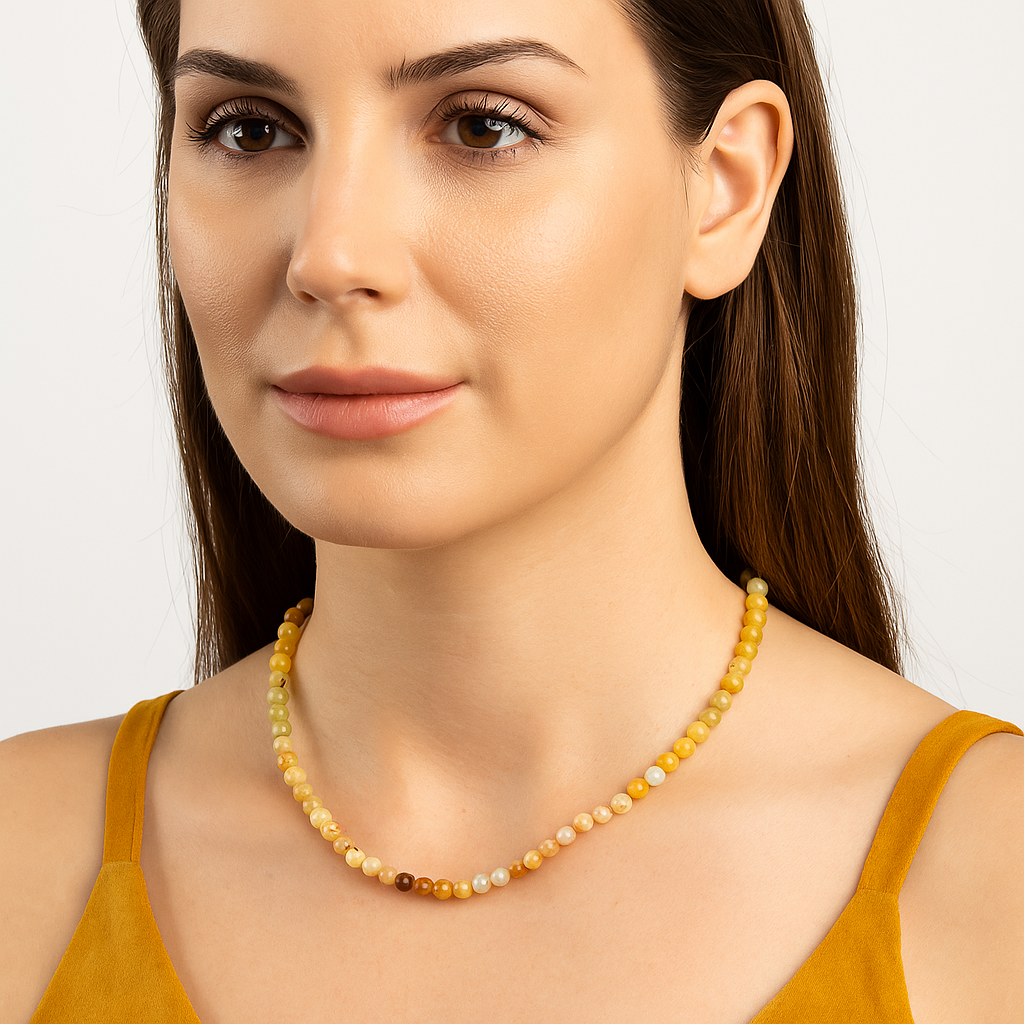 Sertifikalı Sarı Opal 6 mm Dizi Doğal Taş Kolye