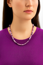 Sertifikalı Lepidolit 6 mm Dizi Doğal Taş Kolye