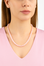 Sertifikalı Pembe Kuvars 6 mm Dizi Doğal Taş Kolye