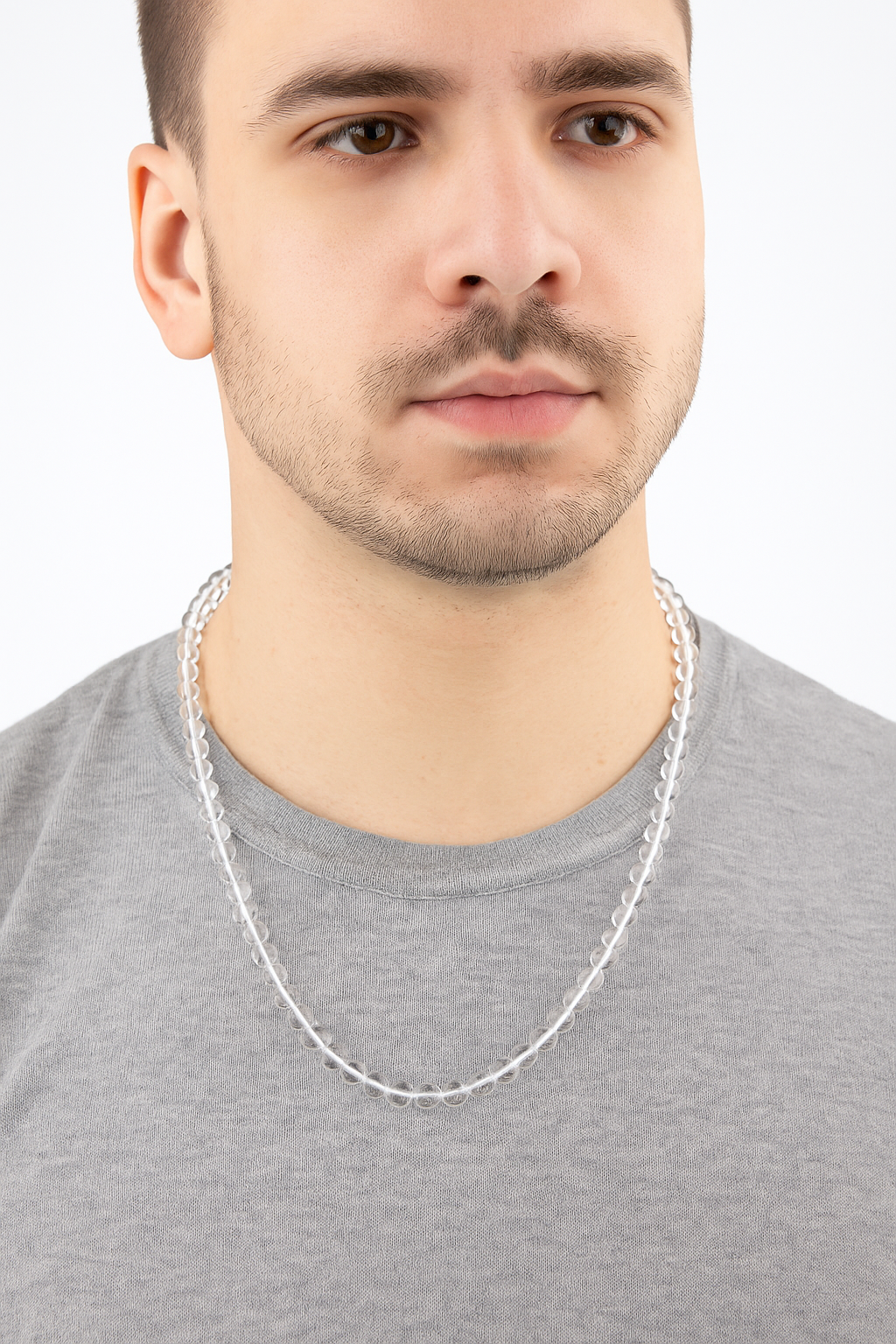 Sertifikalı Kristal Kuvars 6 mm Dizi Doğal Taş Kolye