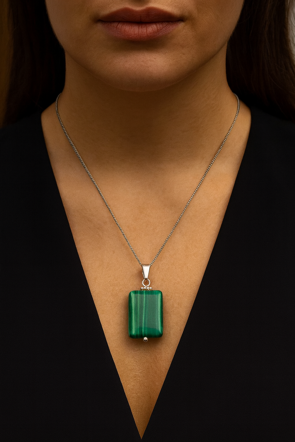 Sertifikalı Malakit Doğal Taş Kolye | Pirtash | Özel Üretim