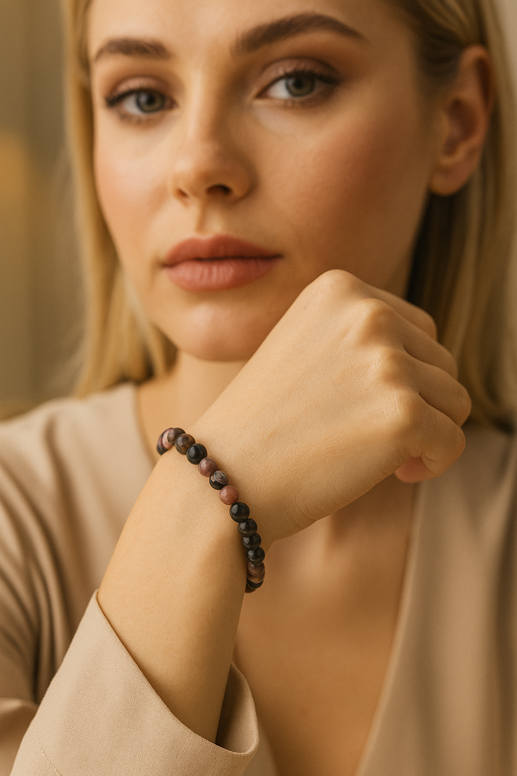 Sertifikalı Rodonit 6 mm Doğal Taş Bileklik