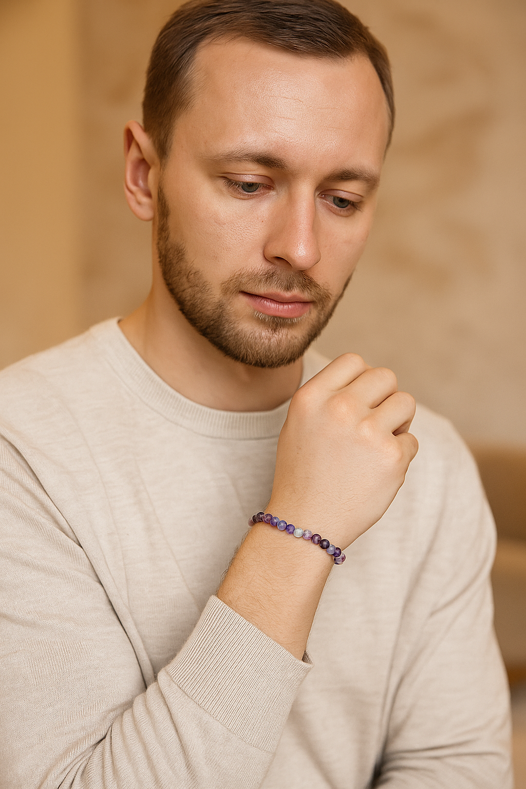 Sertifikalı Mor Florit 6 mm Doğal Taş Bileklik