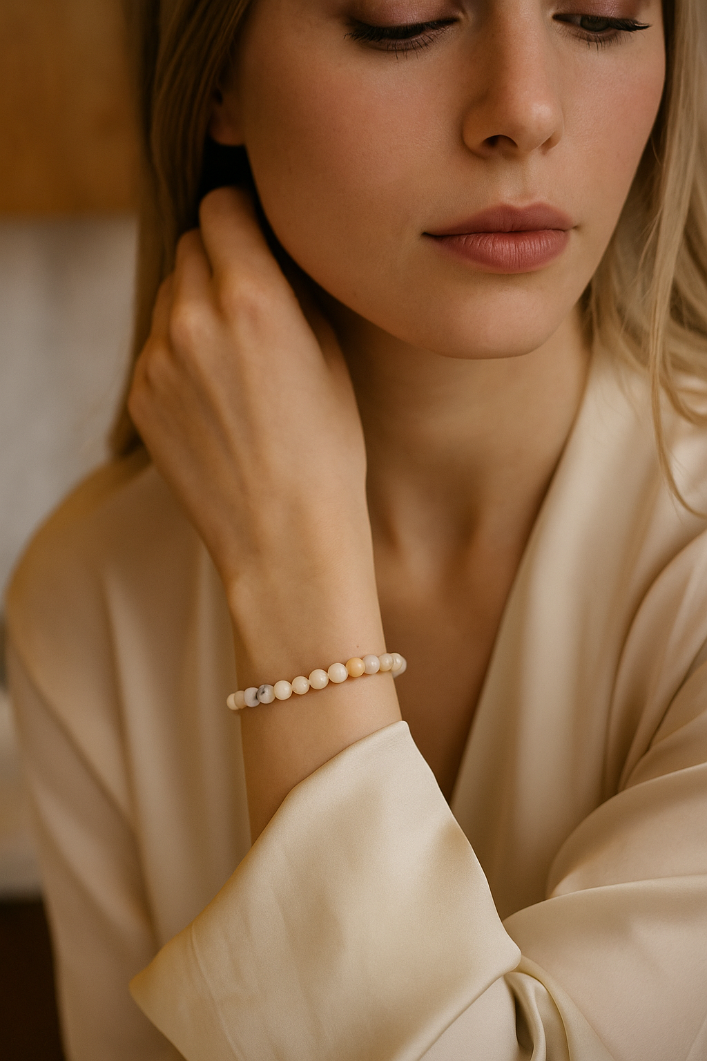 Sertifikalı Süt Opal 6 mm Doğal Taş Bileklik