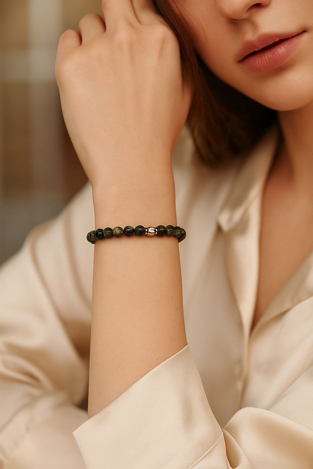 Sertifikalı Yosunlu Akik 6 mm Doğal Taş Bileklik