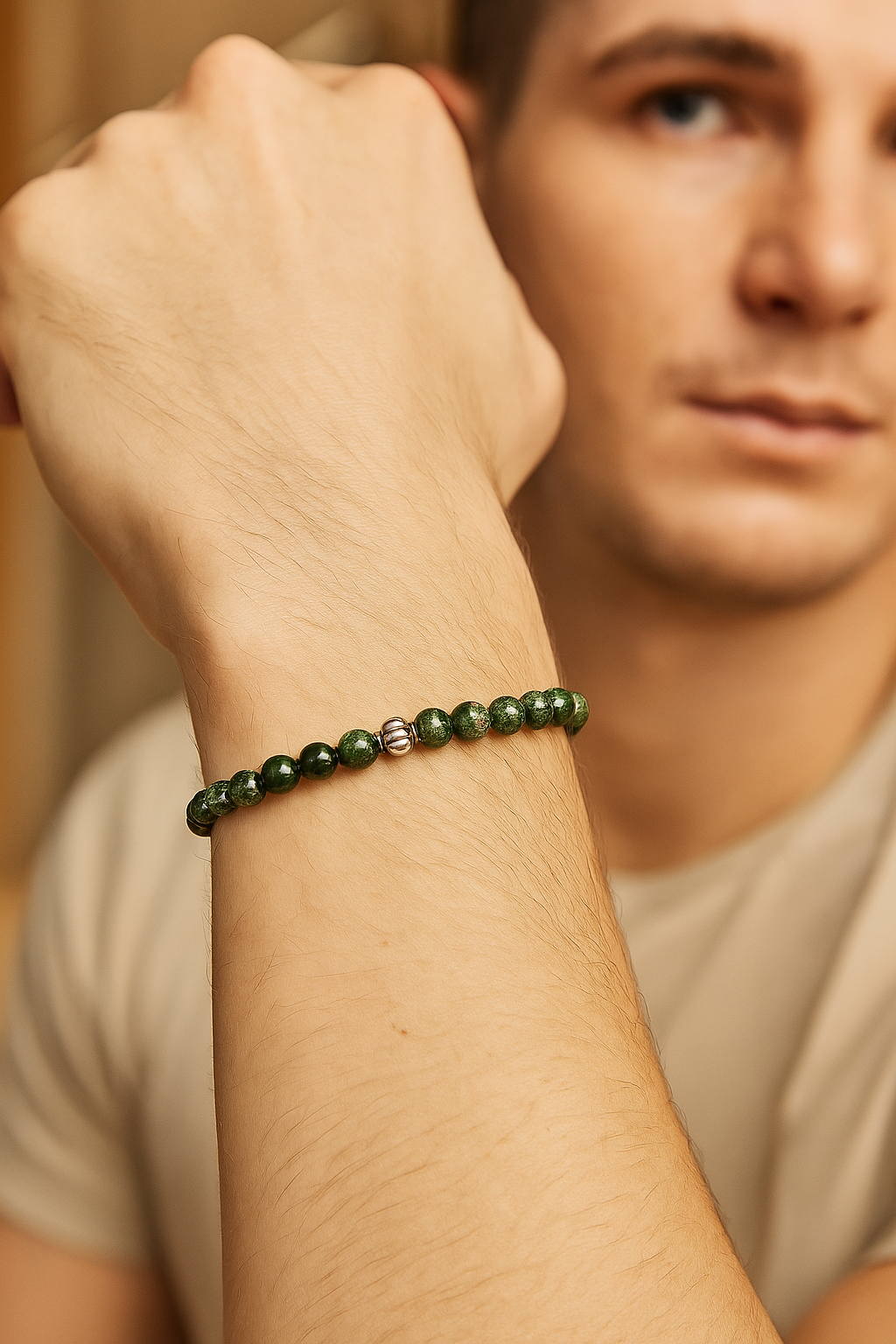 Sertifikalı Yosunlu Akik 6 mm Doğal Taş Bileklik